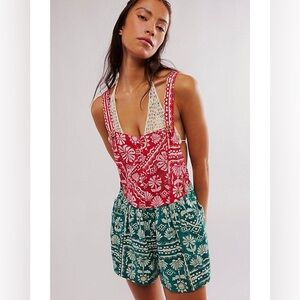 Free People
Women's Red Palm Bay Printed Shortalls